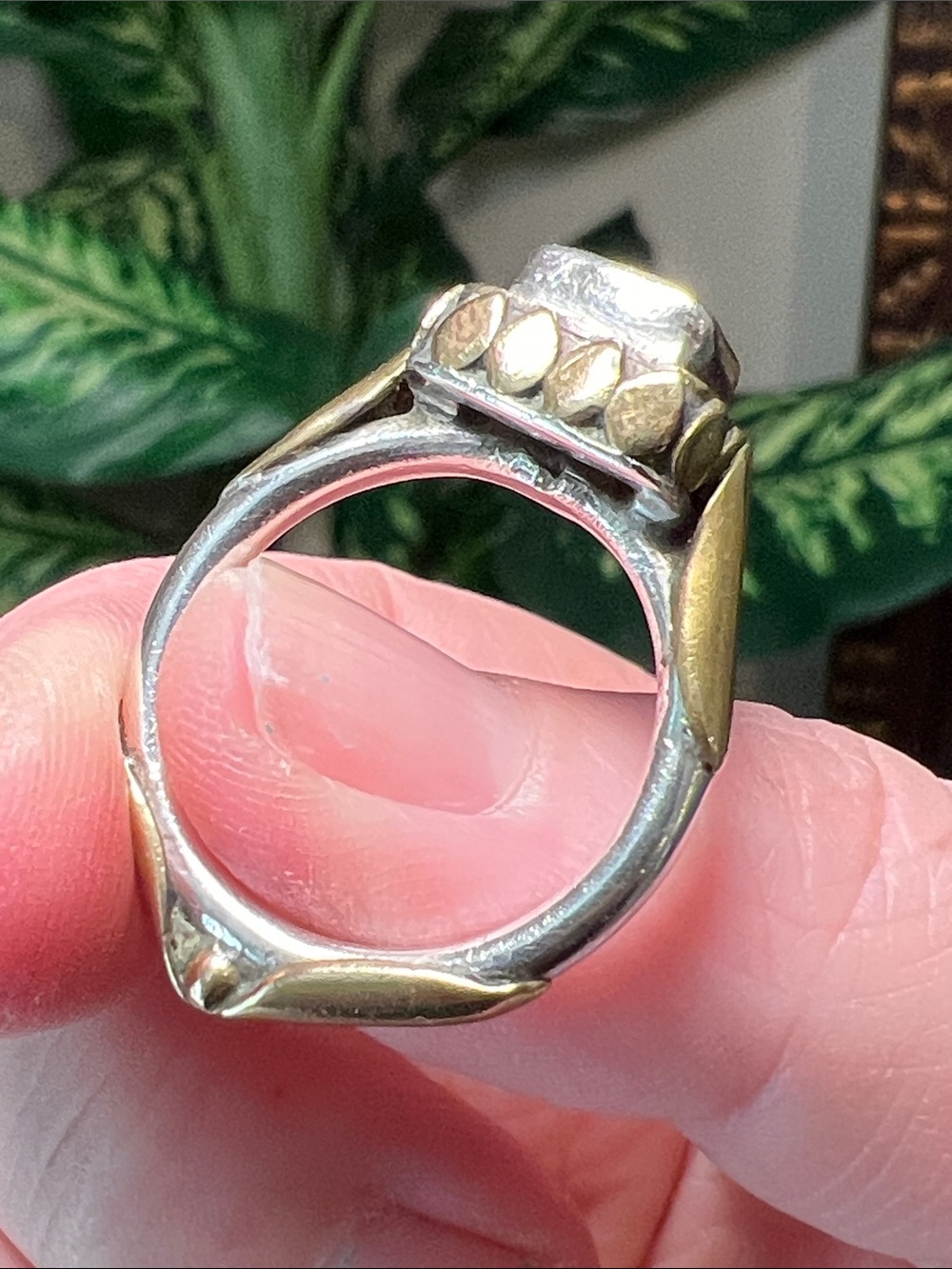 VTG Etruscan Style Gold Brass Petal Sterling Silver Emerald Cut Citrine Ring - Picture 2 of 9